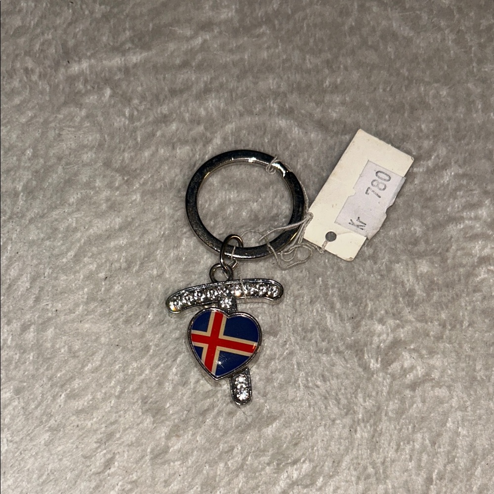 Silver Keychain with Flag Heart Charm